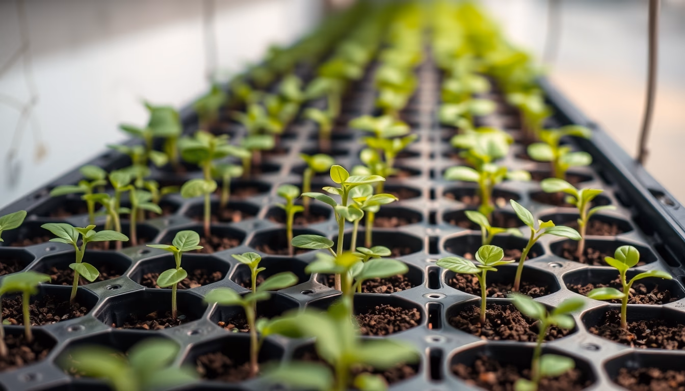 seedlings tray nursery in editorial style