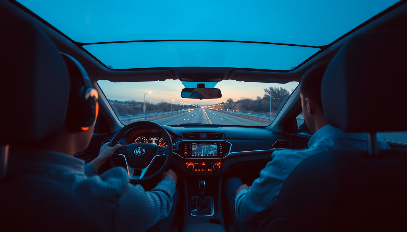 self driving car interior in editorial style