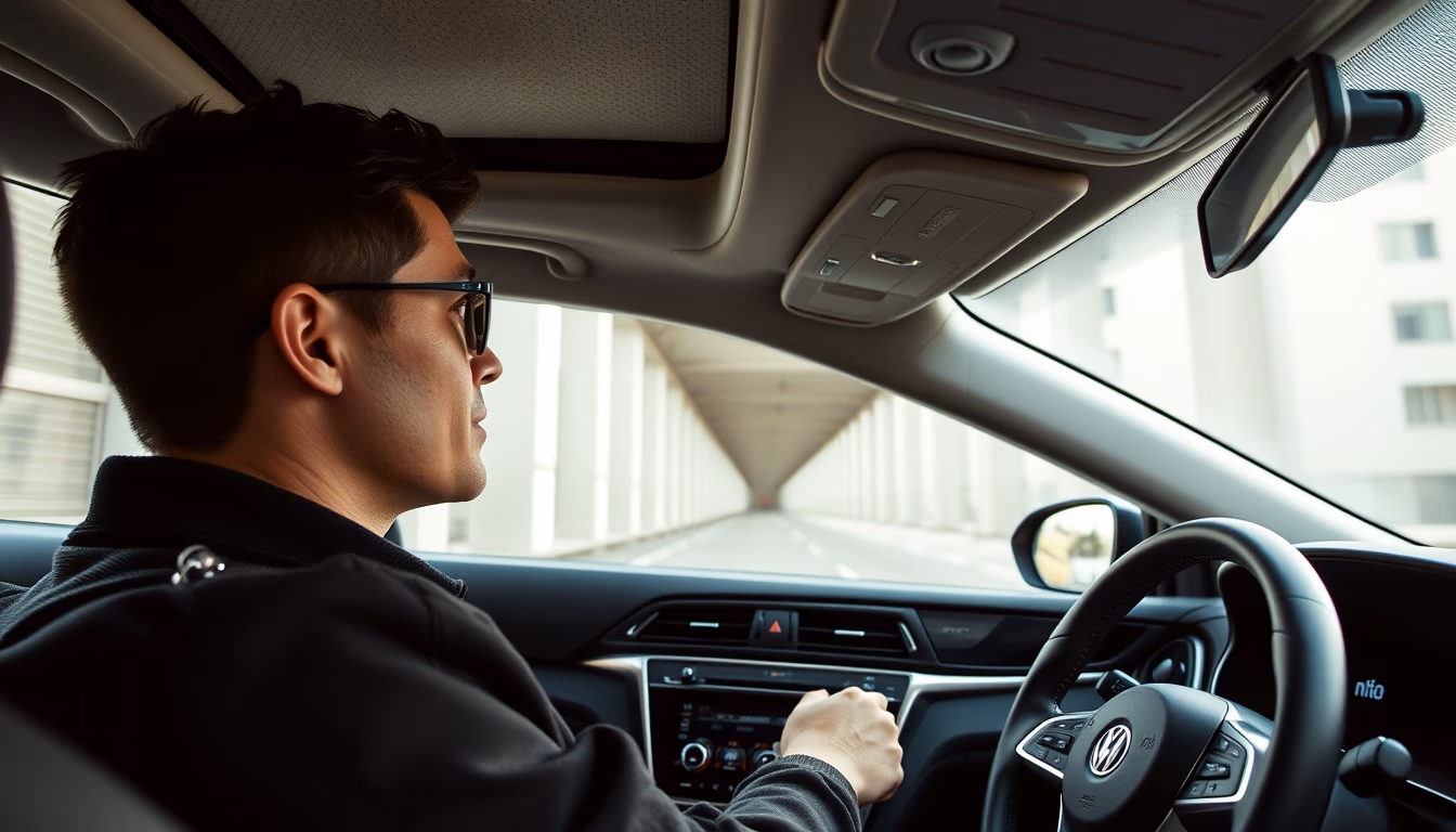 self driving car interior in editorial style