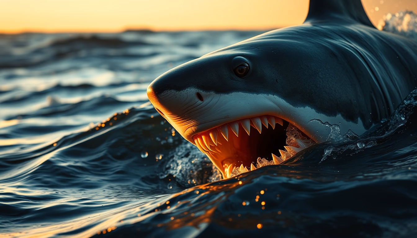 shark ocean menacing in editorial style