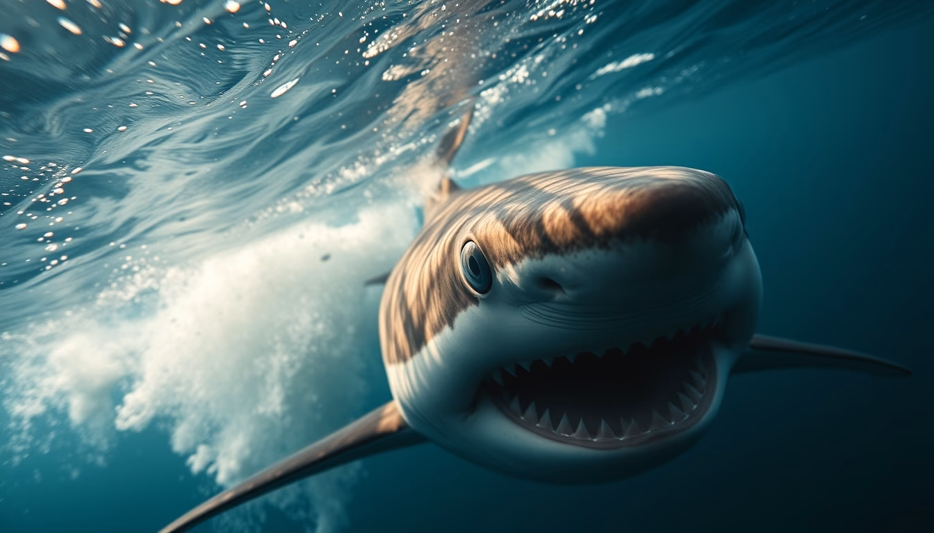 shark ocean menacing in editorial style