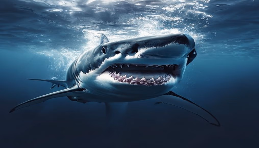 Shark underwater menacing em estilo editorial