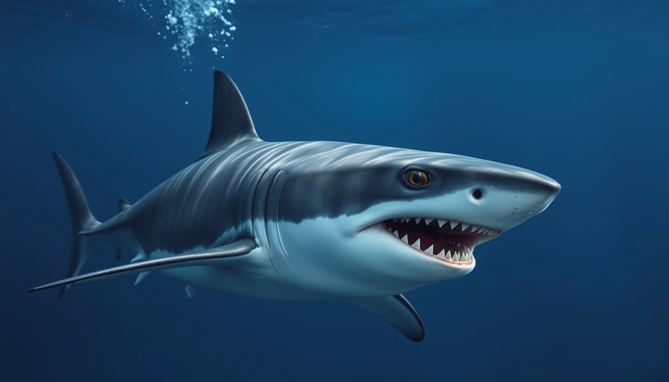 shark underwater menacing in editorial style