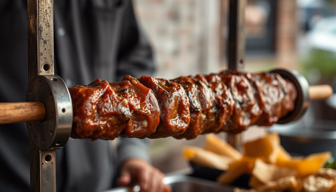 shawarma vertical spit in editorial style