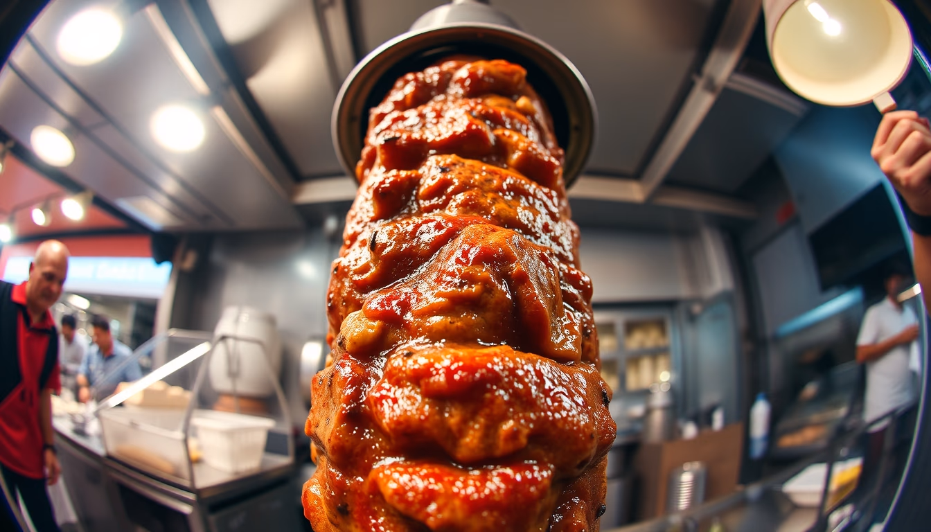 shawarma vertical spit in editorial style