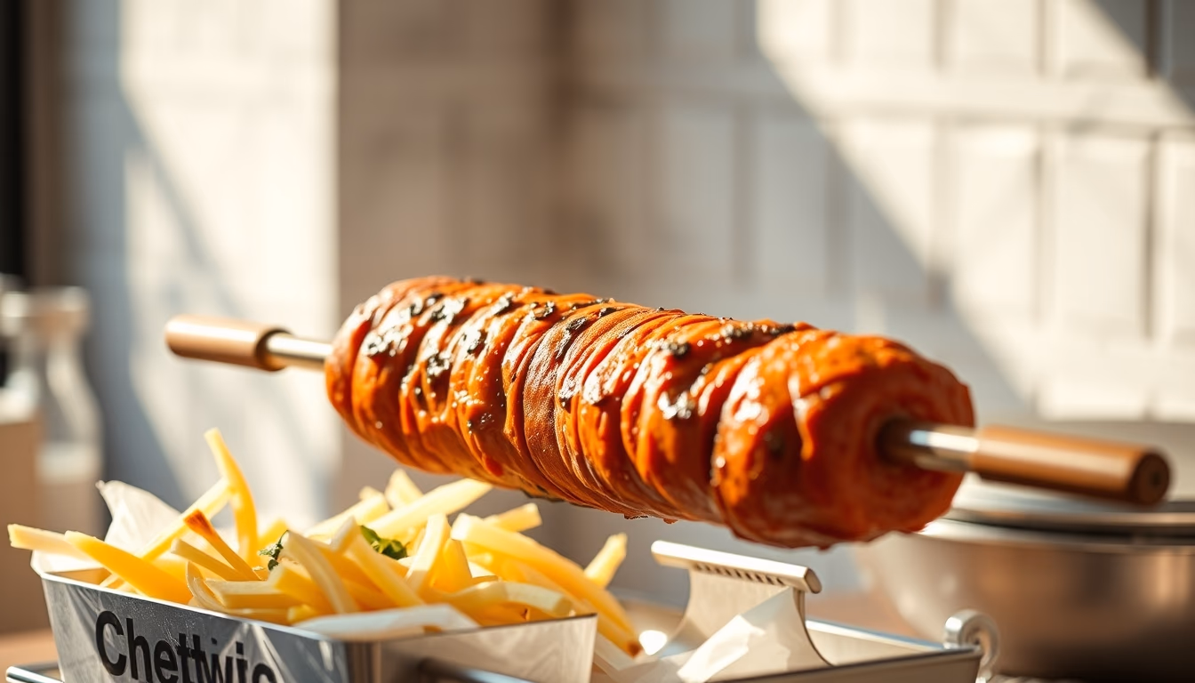 shawarma vertical spit in editorial style