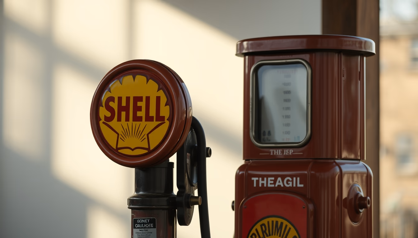 shell oil vintage pump in editorial style