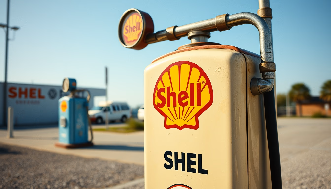 shell oil vintage pump in editorial style