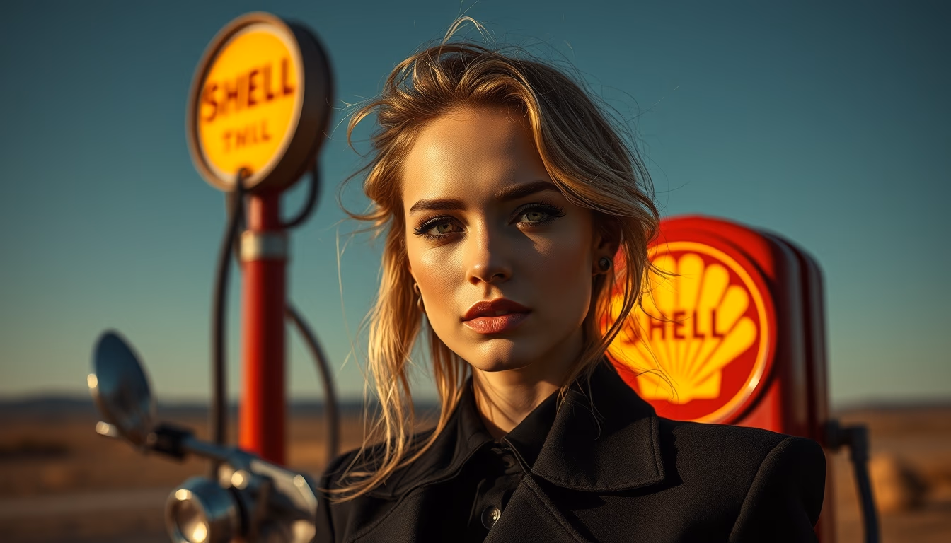 shell oil vintage pump in editorial style