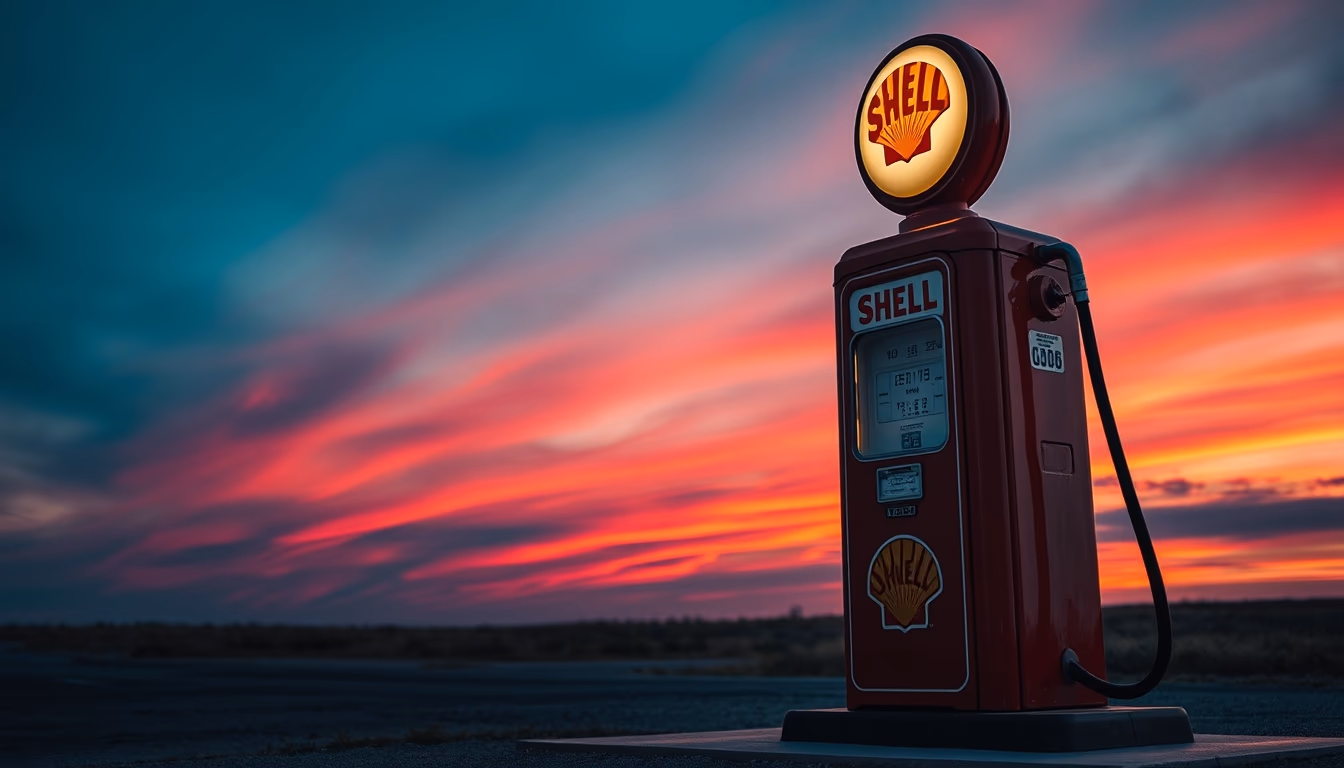 shell oil vintage pump in editorial style