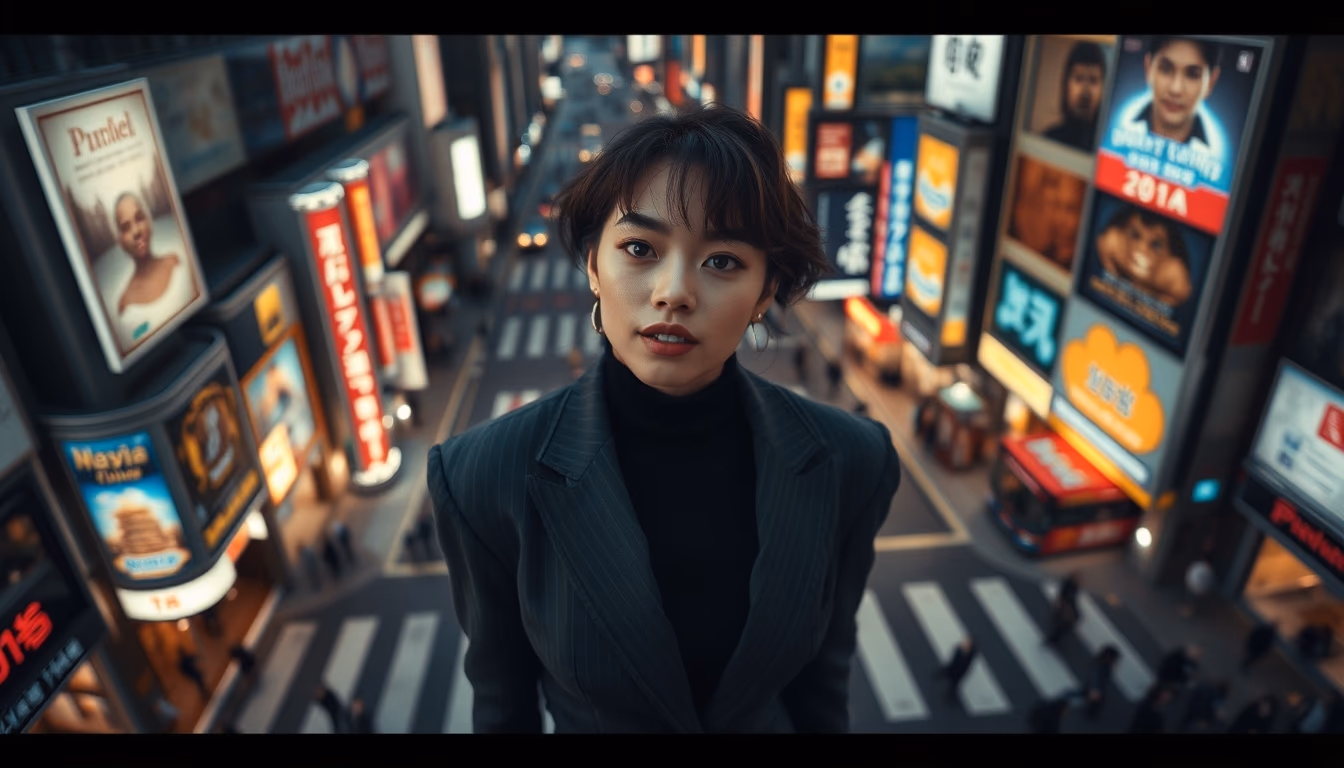 shibuya crossing aerial in editorial style