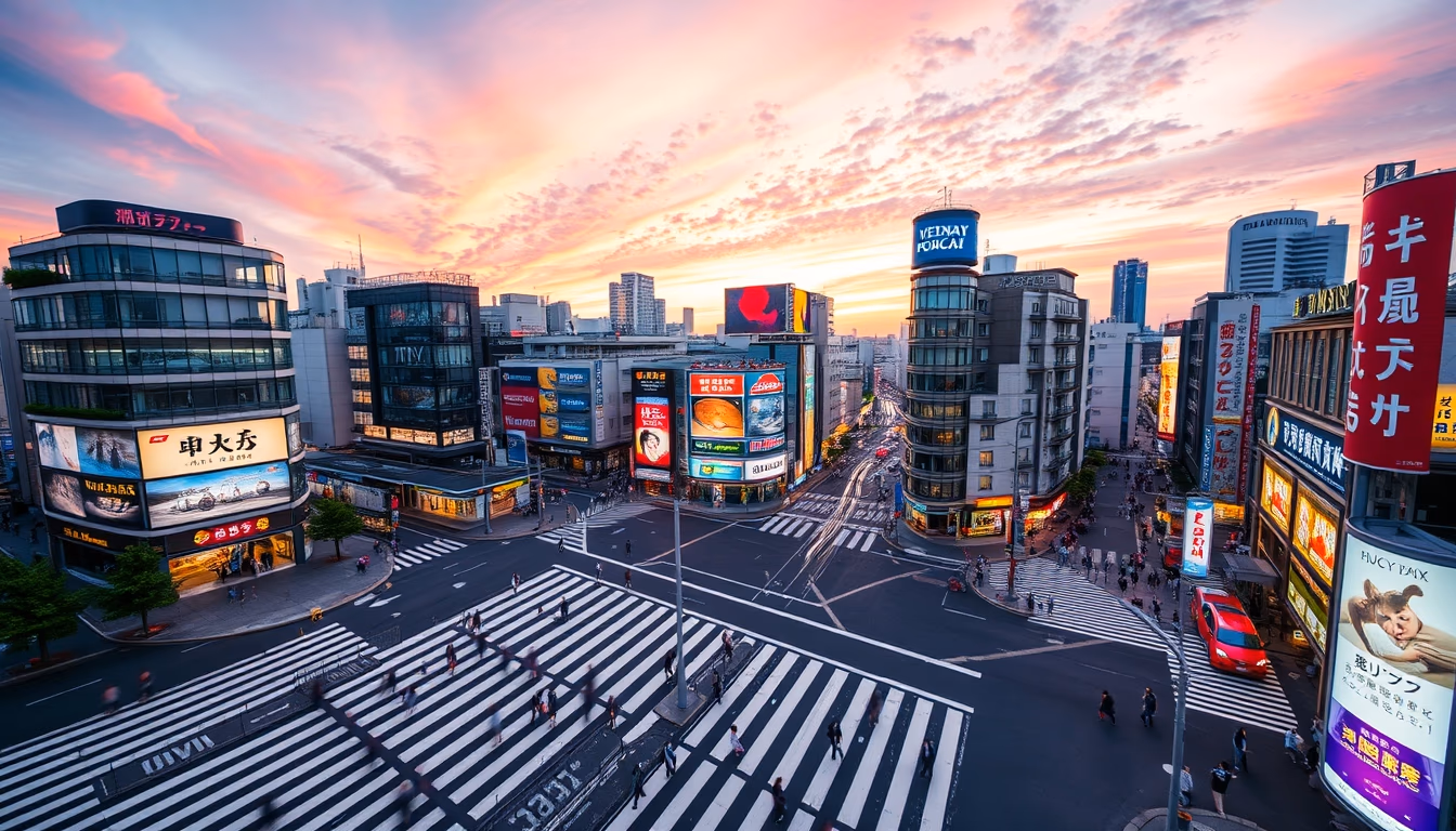 Shibuya crossing aerial em estilo editorial