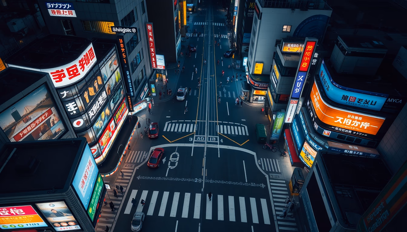 Shibuya crossing aerial em estilo editorial