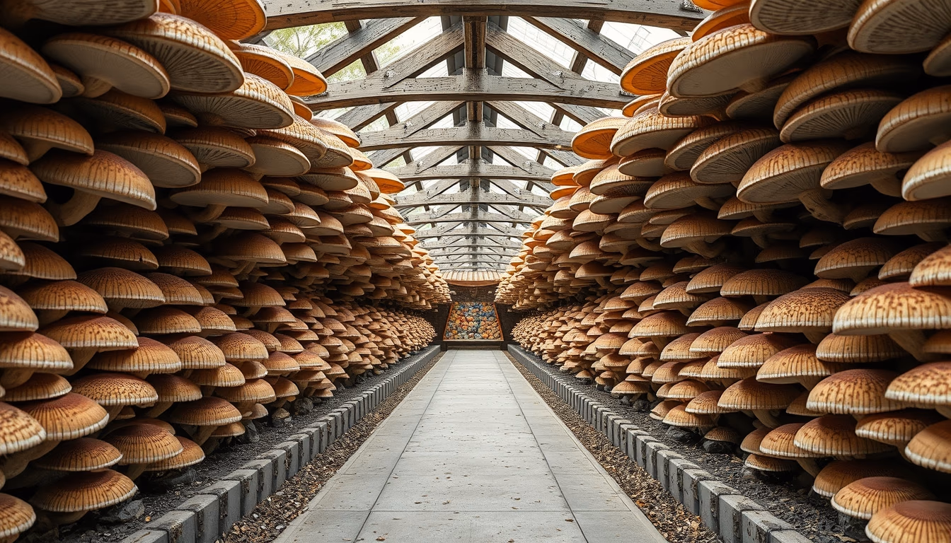 shiitake log growing in editorial style