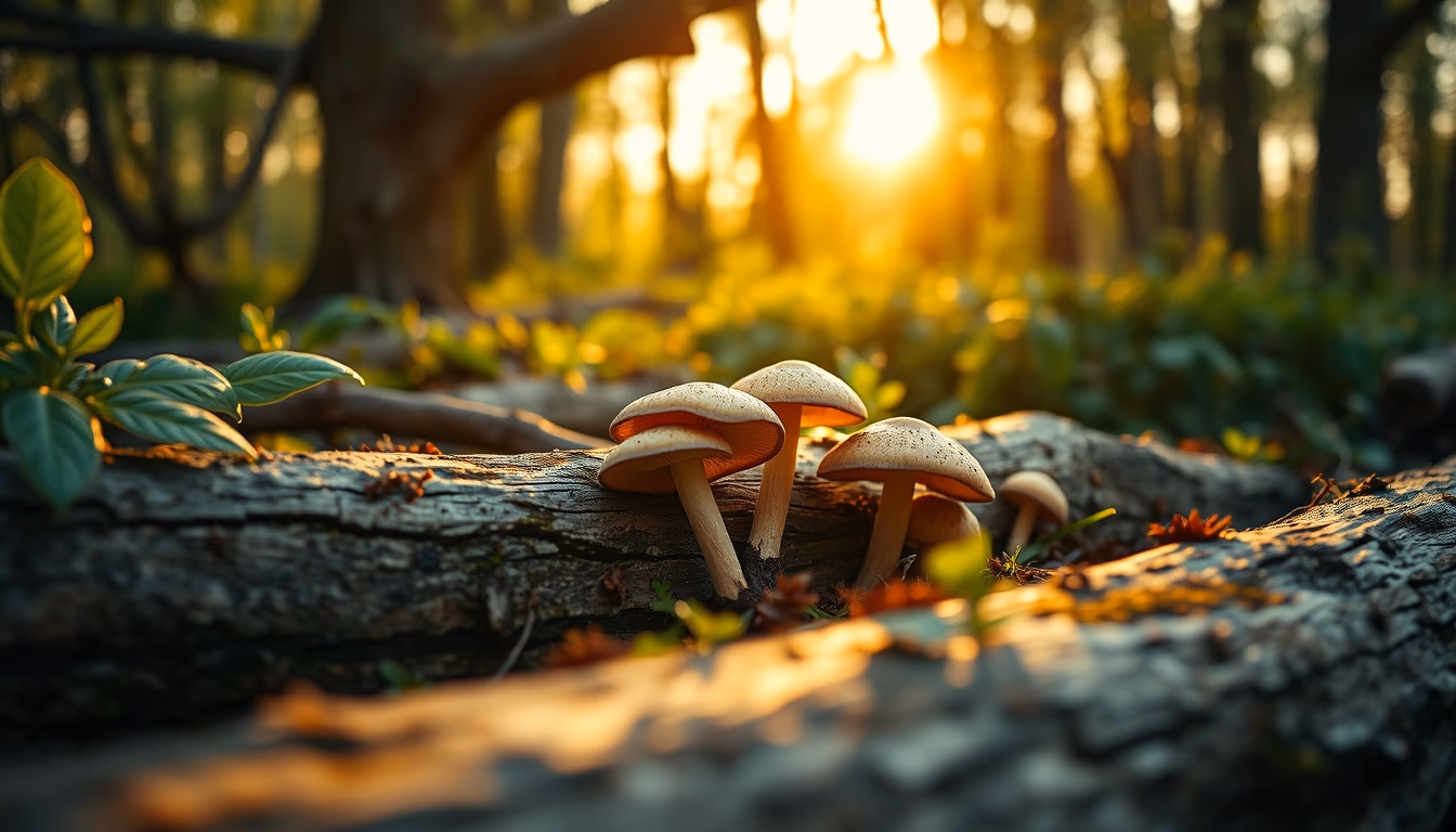 shiitake log growing in editorial style