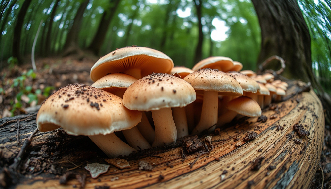 Shiitake log growing em estilo editorial