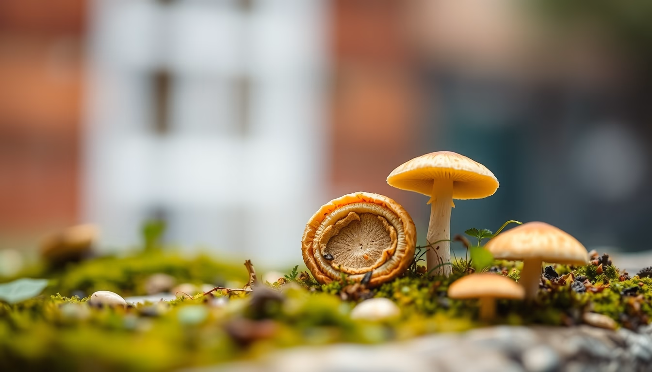 shiitake log growing in editorial style