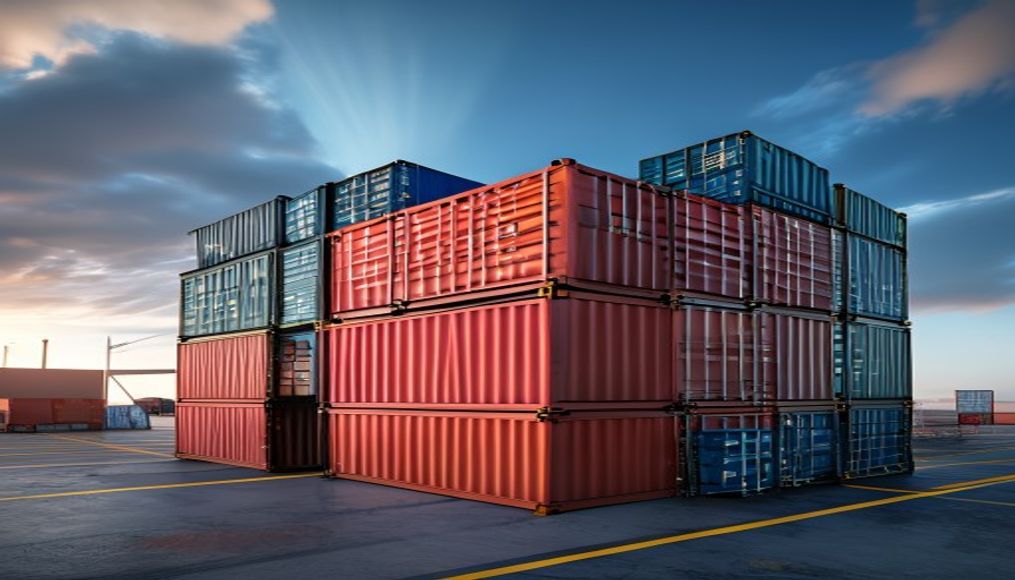 Contêineres de transporte stacked port em estilo editorial