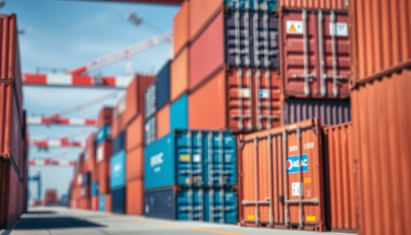 shipping containers stacked port in editorial style