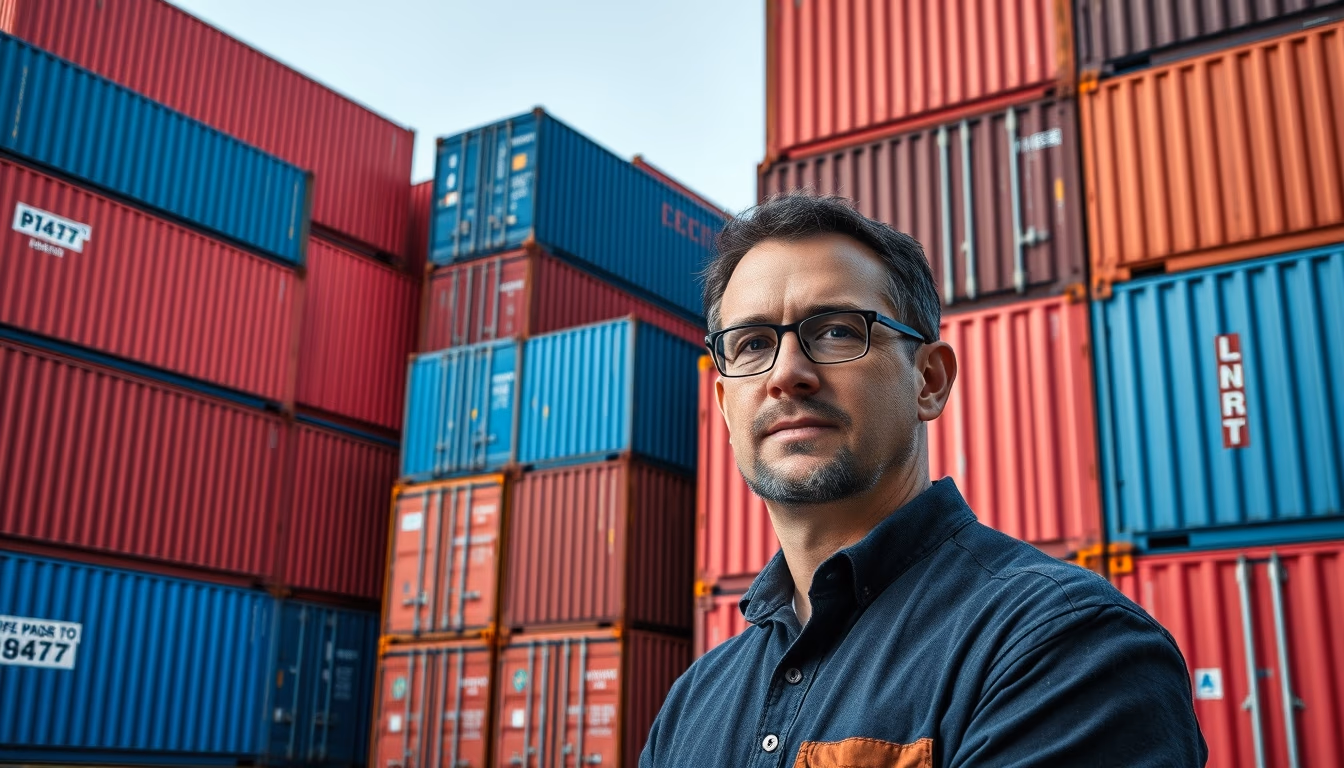 shipping containers stacked port in editorial style