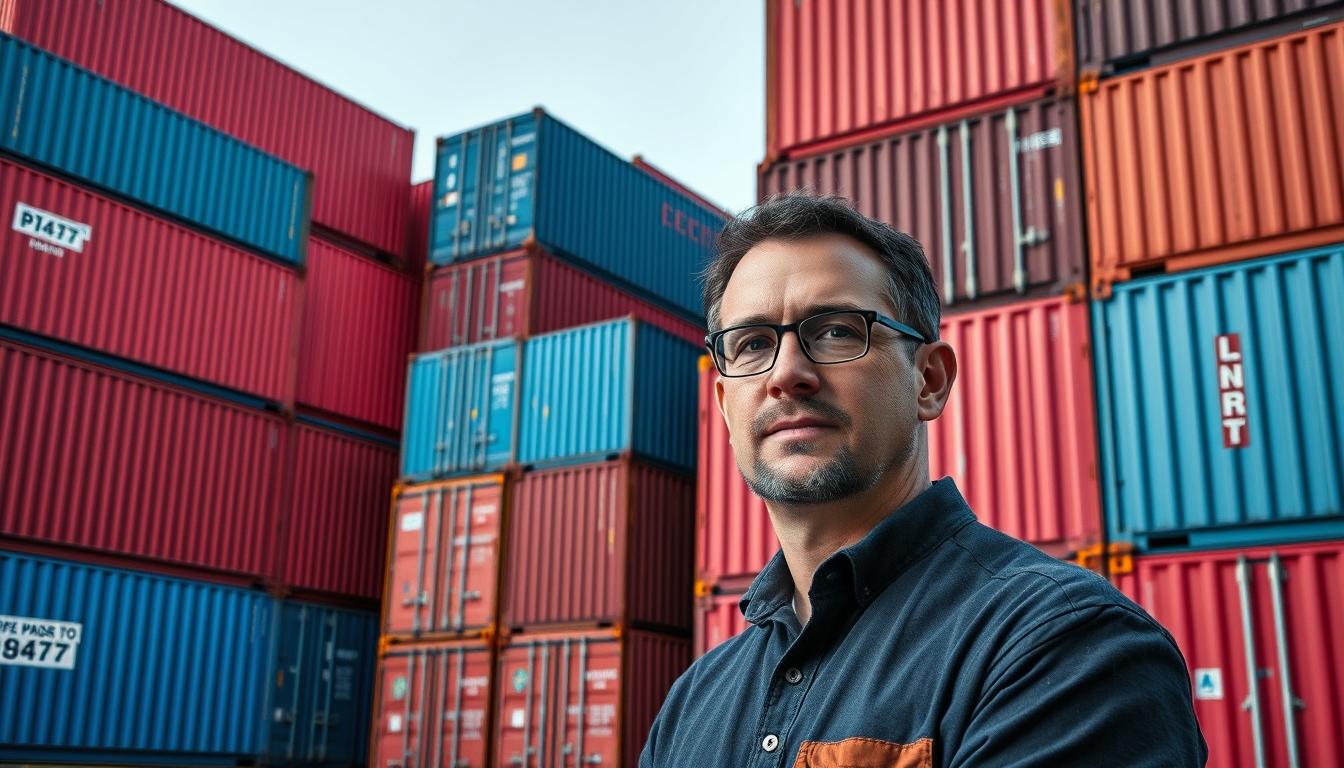 shipping containers stacked port in editorial style