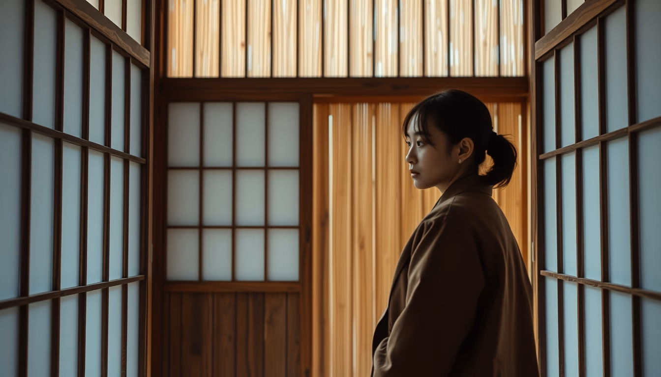 shoji screen wooden in editorial style