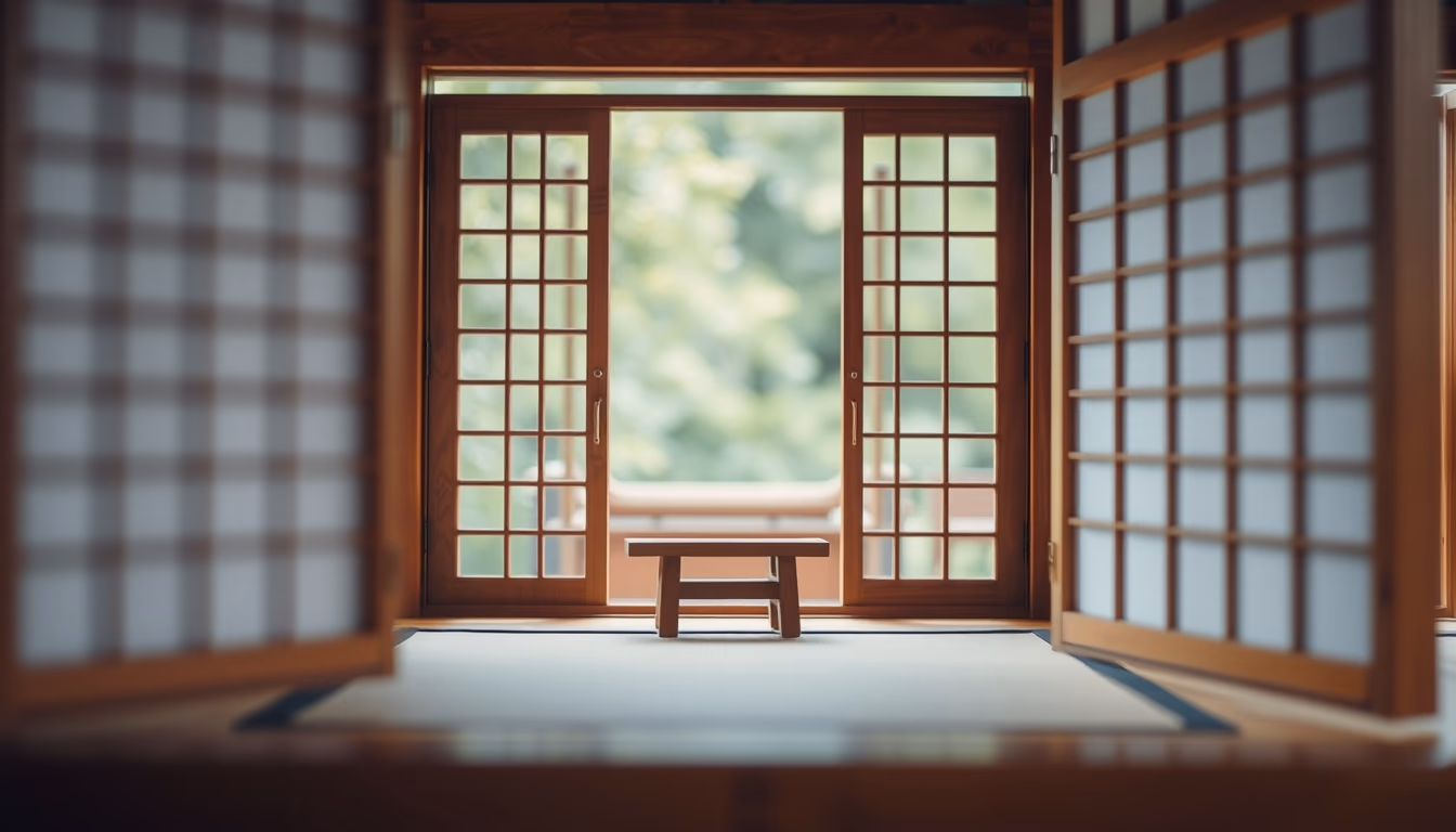 shoji screen wooden in editorial style