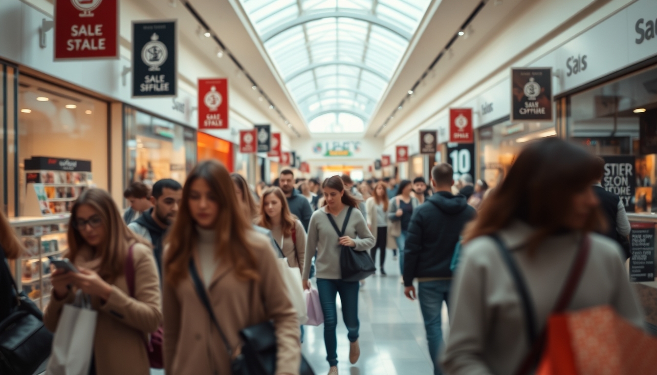 Shopping mall crowd during Black Friday sales em estilo editorial