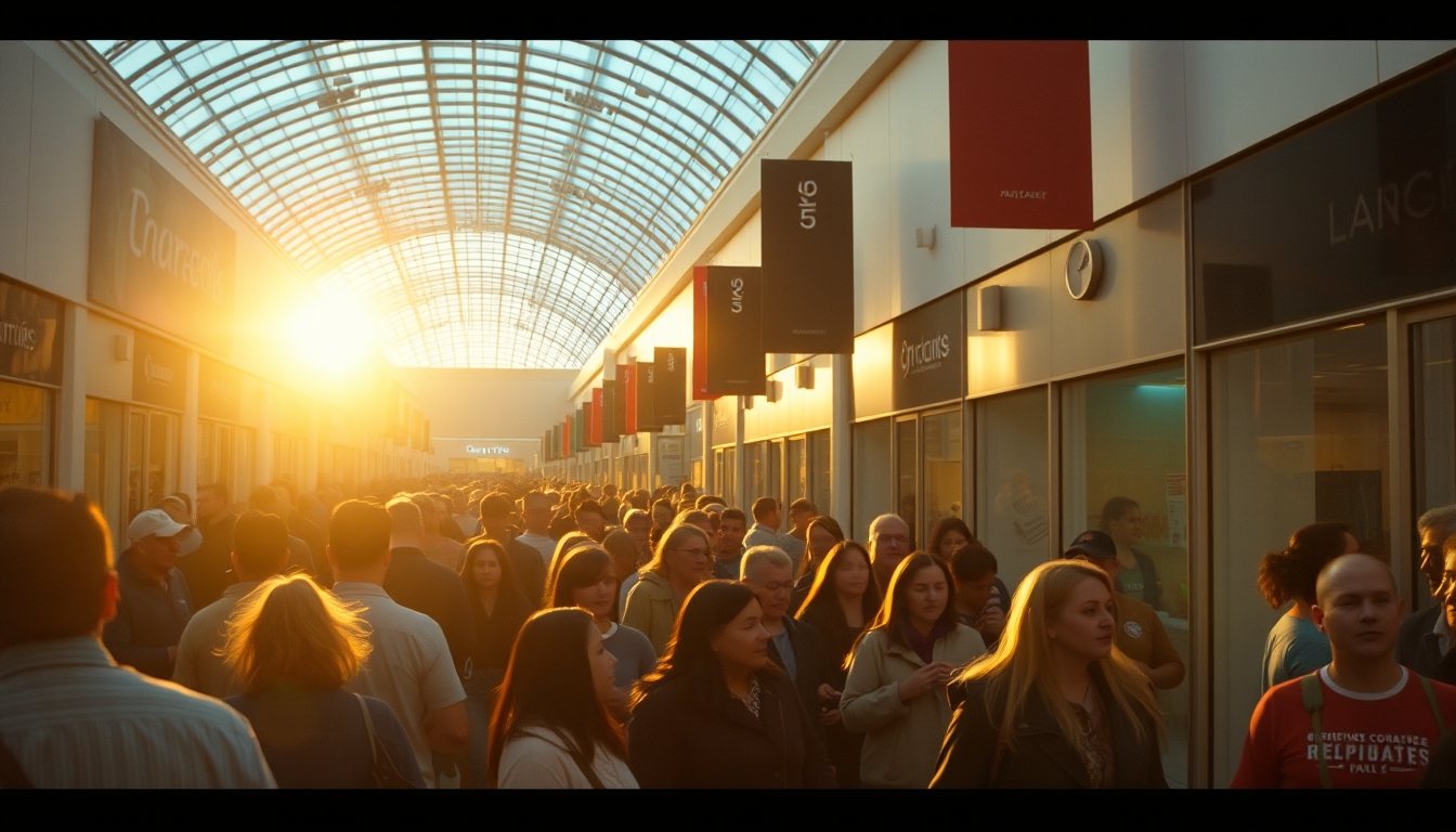 Shopping mall crowd during Black Friday sales em estilo editorial