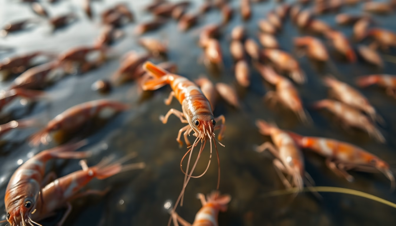 shrimp farm aerial in editorial style