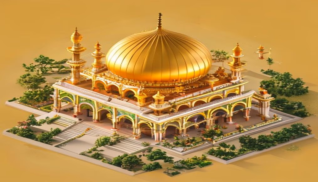 sikh gurdwara golden in editorial style