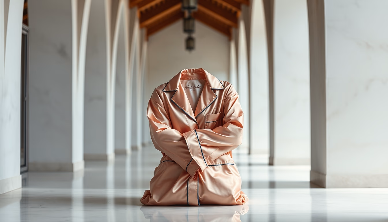 silk pajamas folded in editorial style