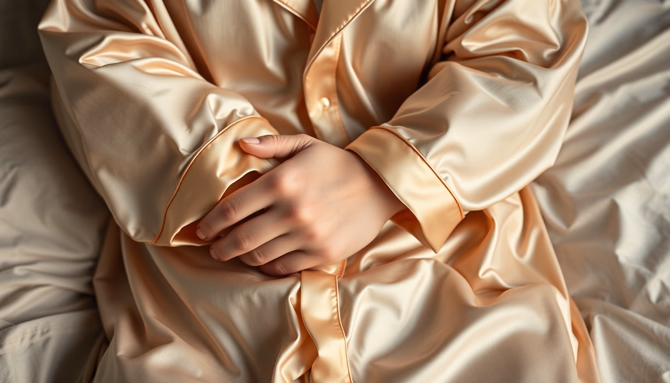 silk pajamas folded in editorial style