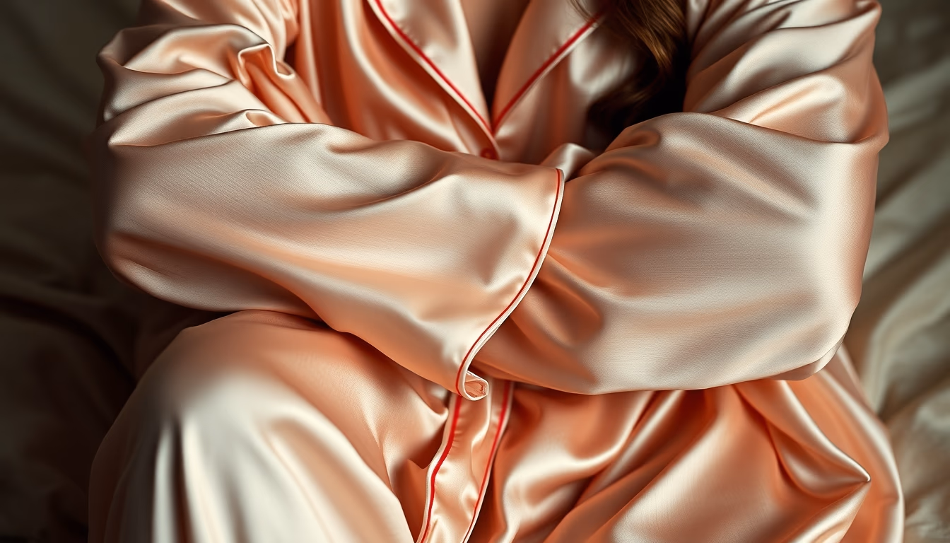silk pajamas folded in editorial style