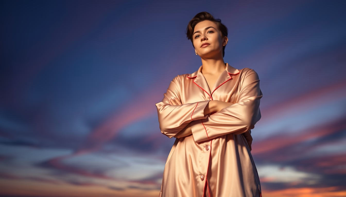 silk pajamas folded in editorial style