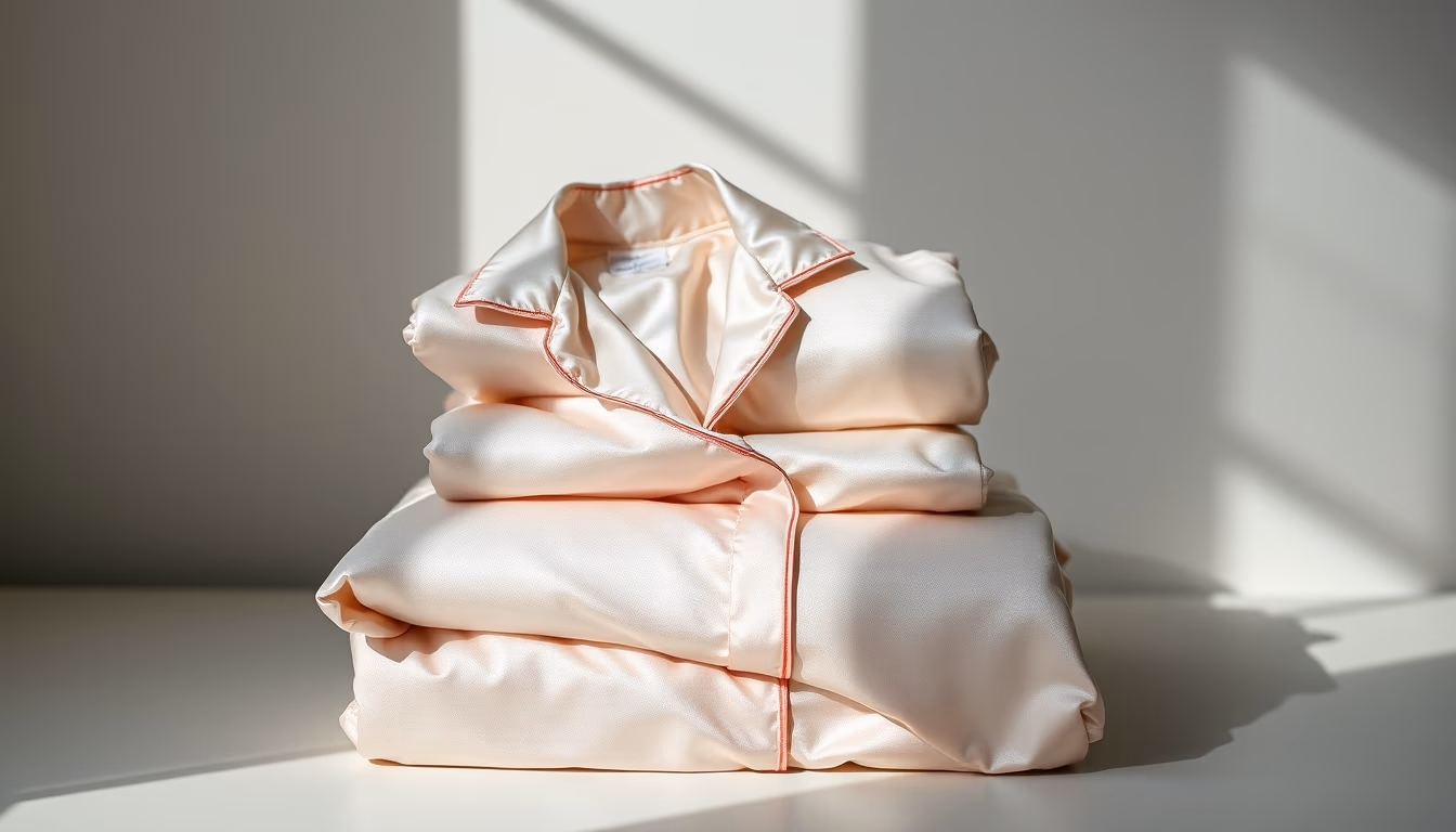 silk pajamas folded in editorial style