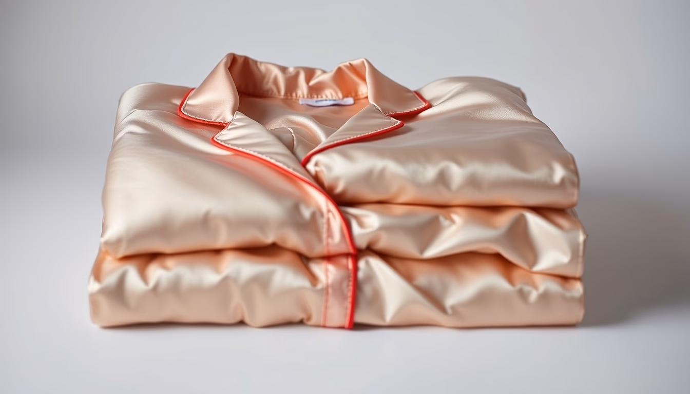 silk pajamas folded in editorial style