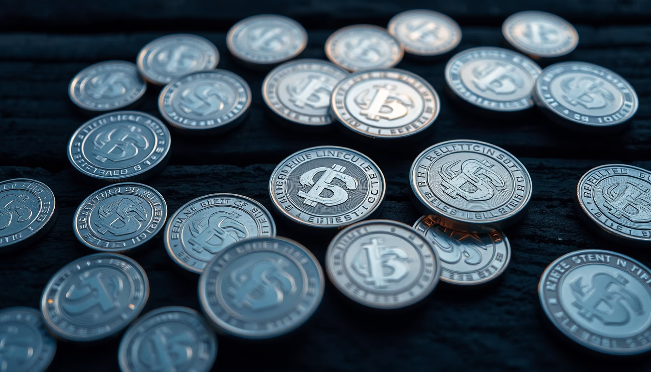 silver coins spread on dark wood in editorial style