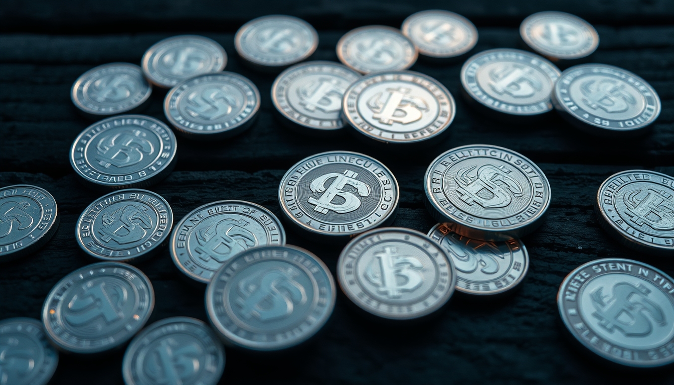 silver coins spread on dark wood in editorial style