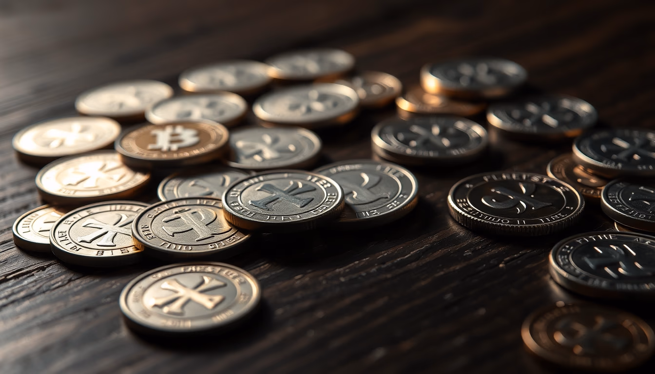 Silver coins spread on dark wood em estilo editorial