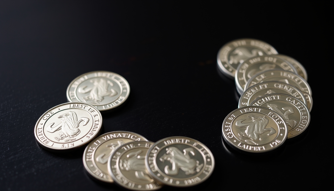 silver coins spread on dark wood in editorial style