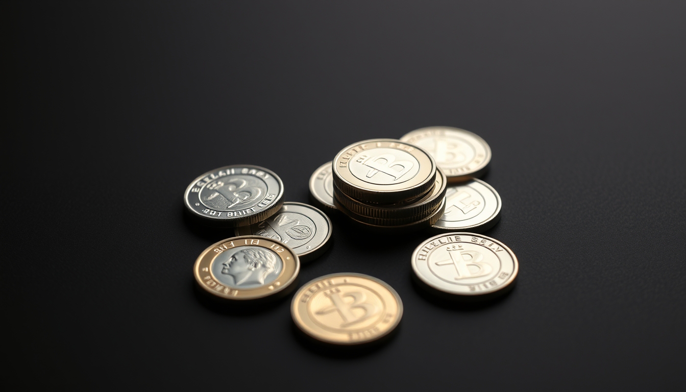 silver coins spread on dark wood in editorial style