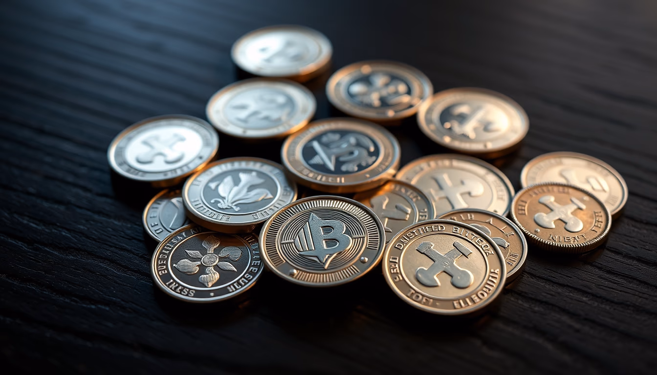 Silver coins spread on dark wood em estilo editorial