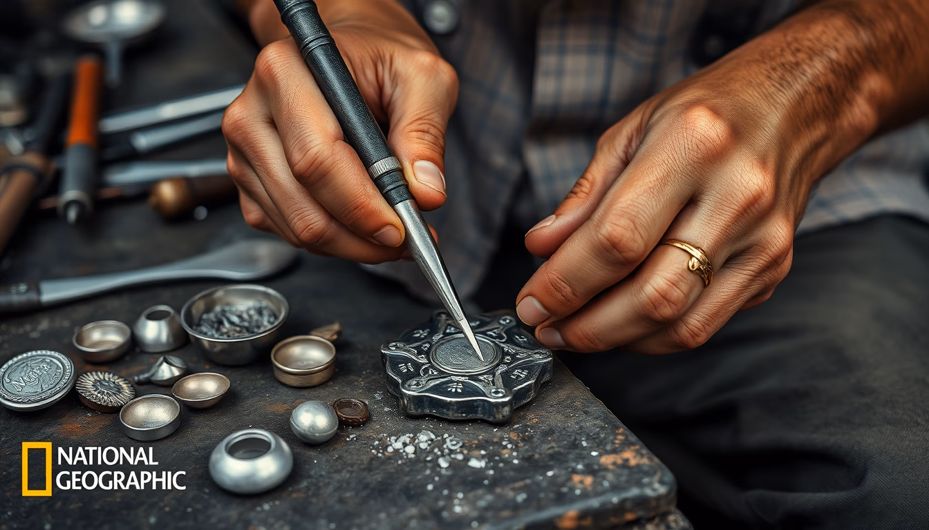 silver smithing tools in editorial style