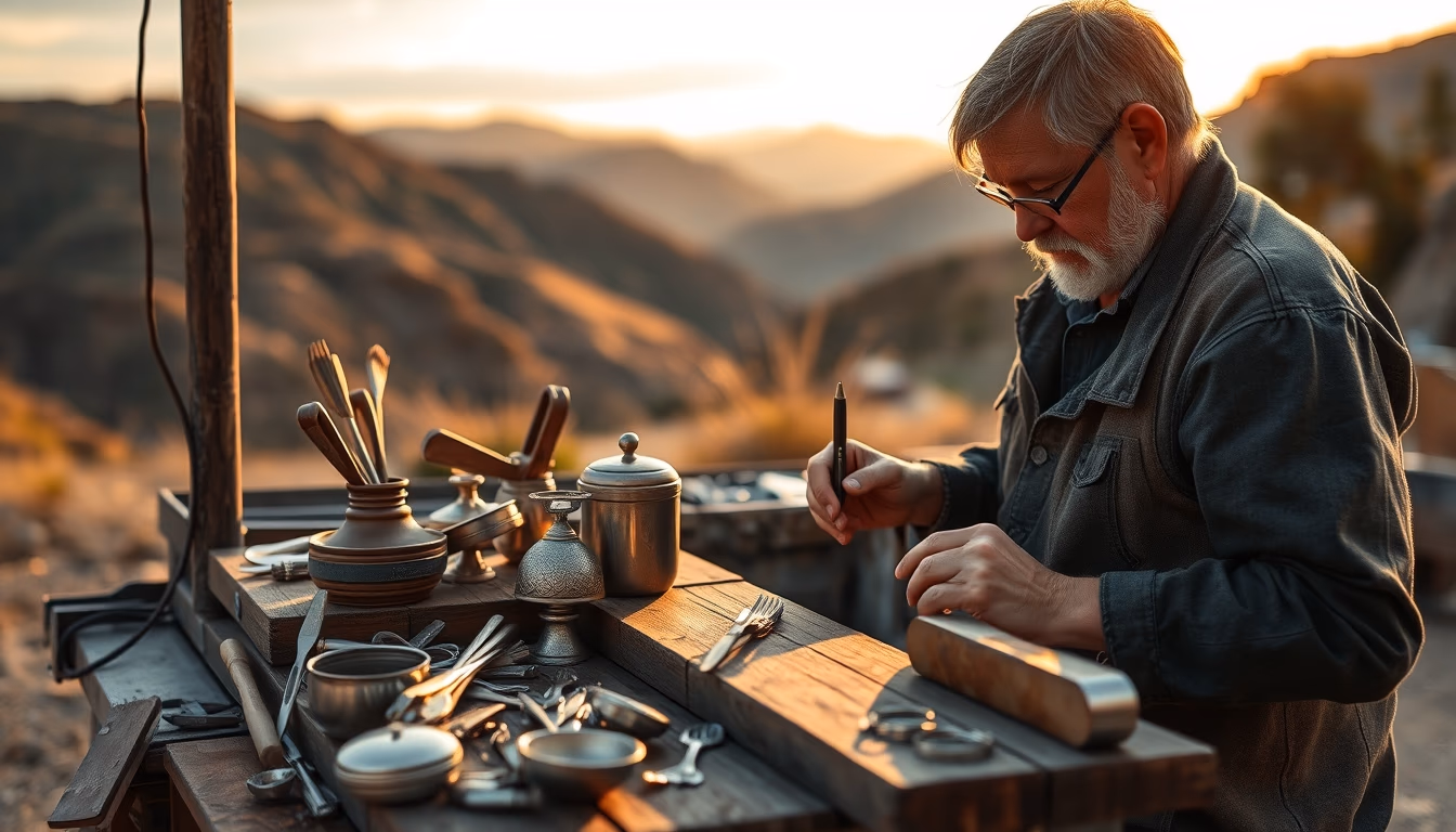 silver smithing tools in editorial style