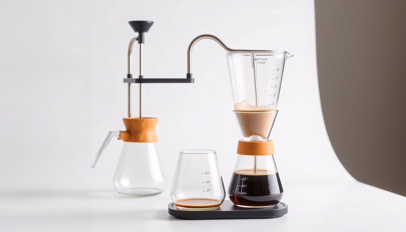 siphon coffee brewer in editorial style