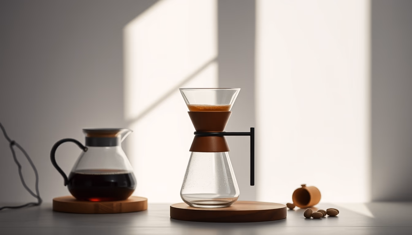 siphon coffee brewer in editorial style