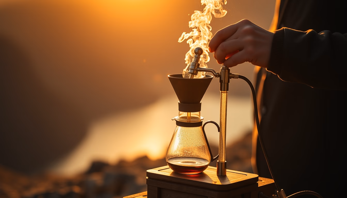 siphon coffee brewer in editorial style