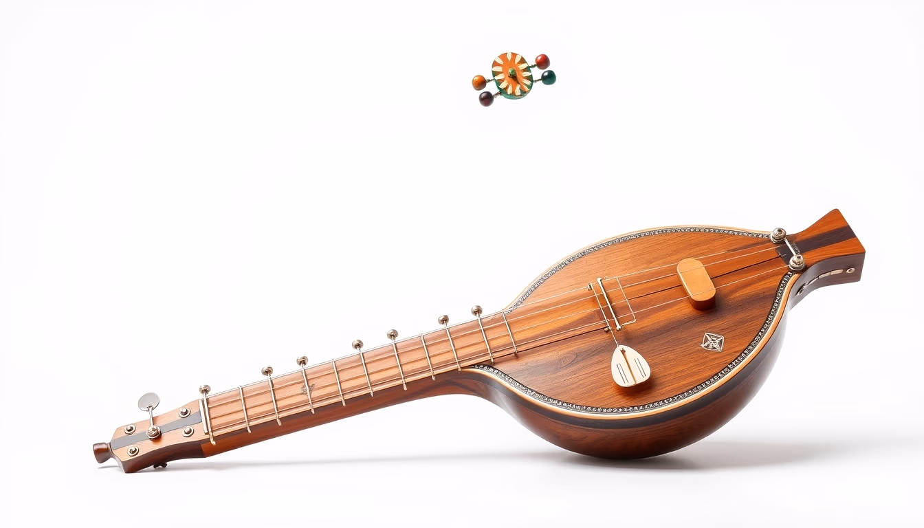 sitar indian carved in editorial style