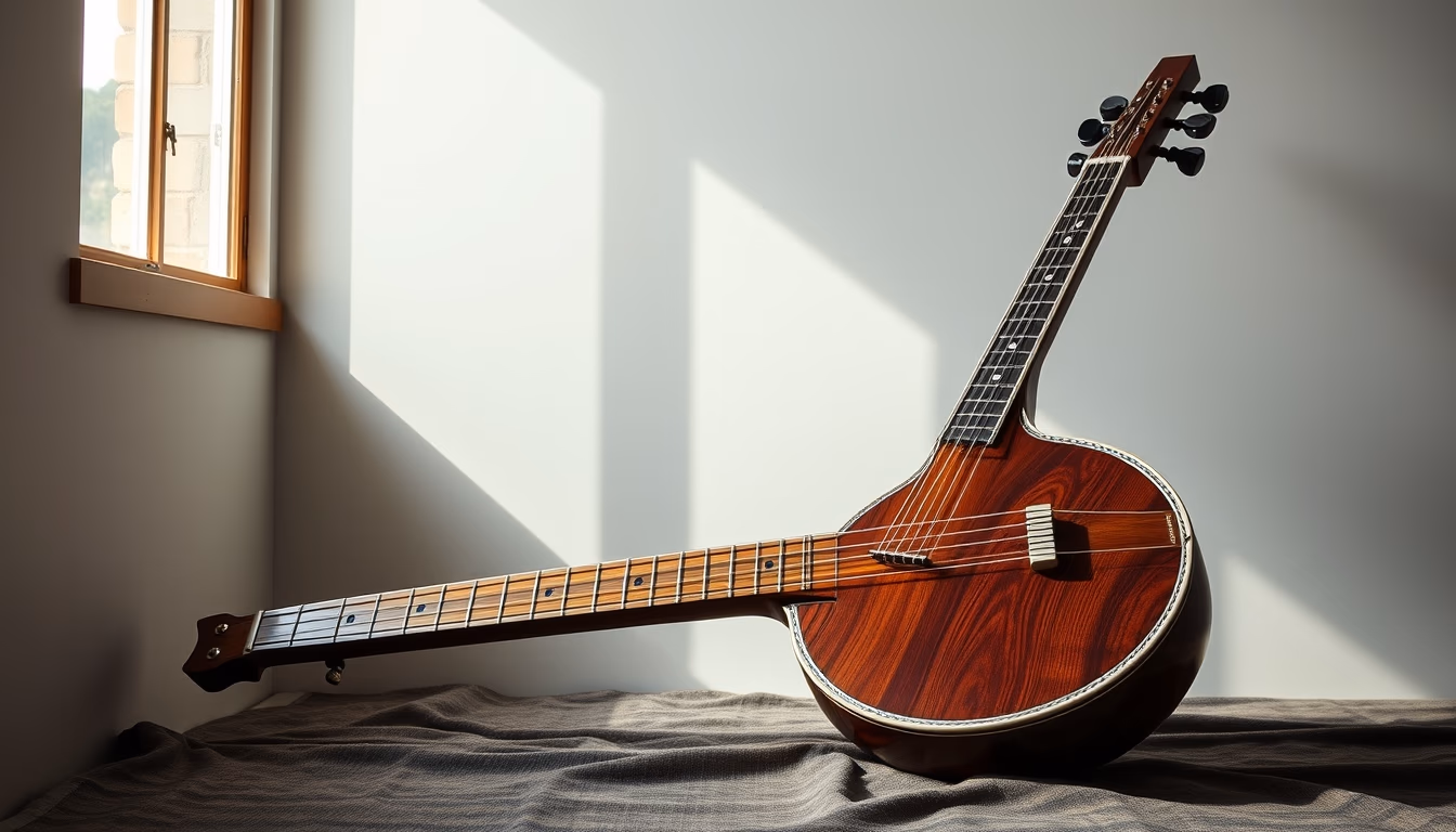 sitar indian carved in editorial style